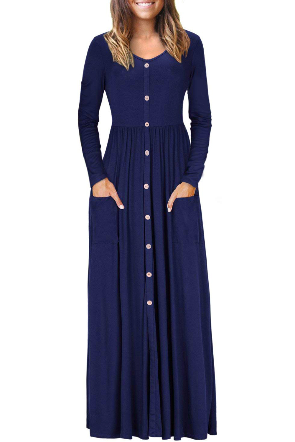 BY610503-5 Hunter  Button Front Pocket Style Casual Long Dress